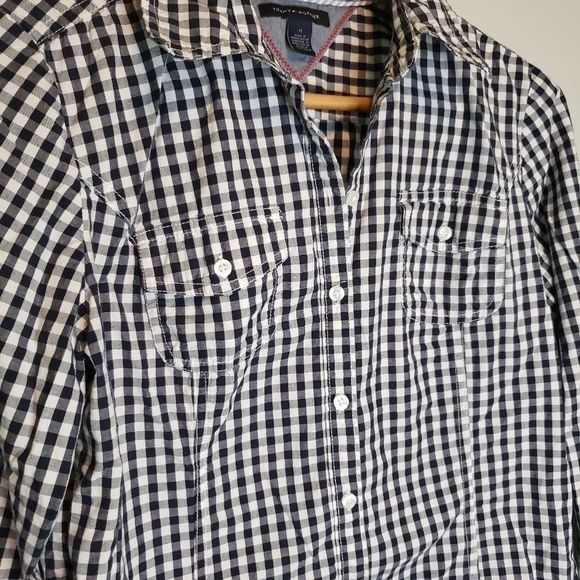3 for$25 Tommy Hilfiger Black White Check Buffalo Plaid Button Down Shirt Medium - Picture 3 of 5